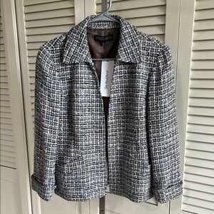 Lafayette 148 New York Blue, Gray and White Tweed Blazer